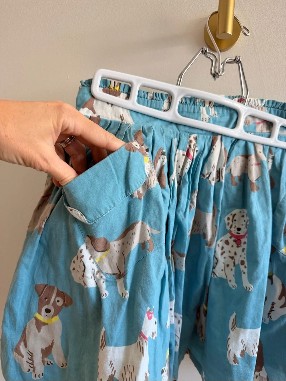 Mini Boden Teal Dog Print & Navy Bird Embroidered Girls Skirts